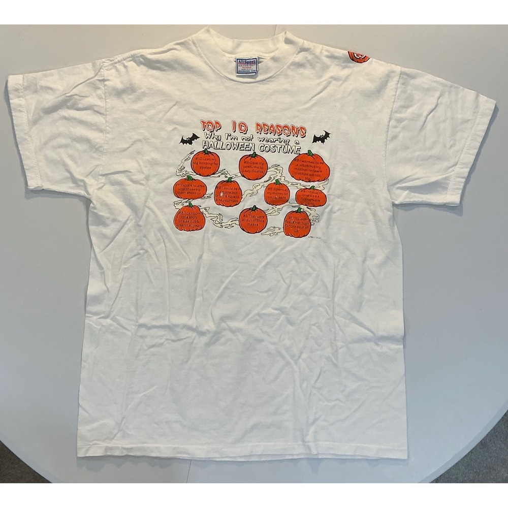 VTG 90s Single Stitch Halloween Costume Funny Pumpkin Mens XL White T-Shirt Dad